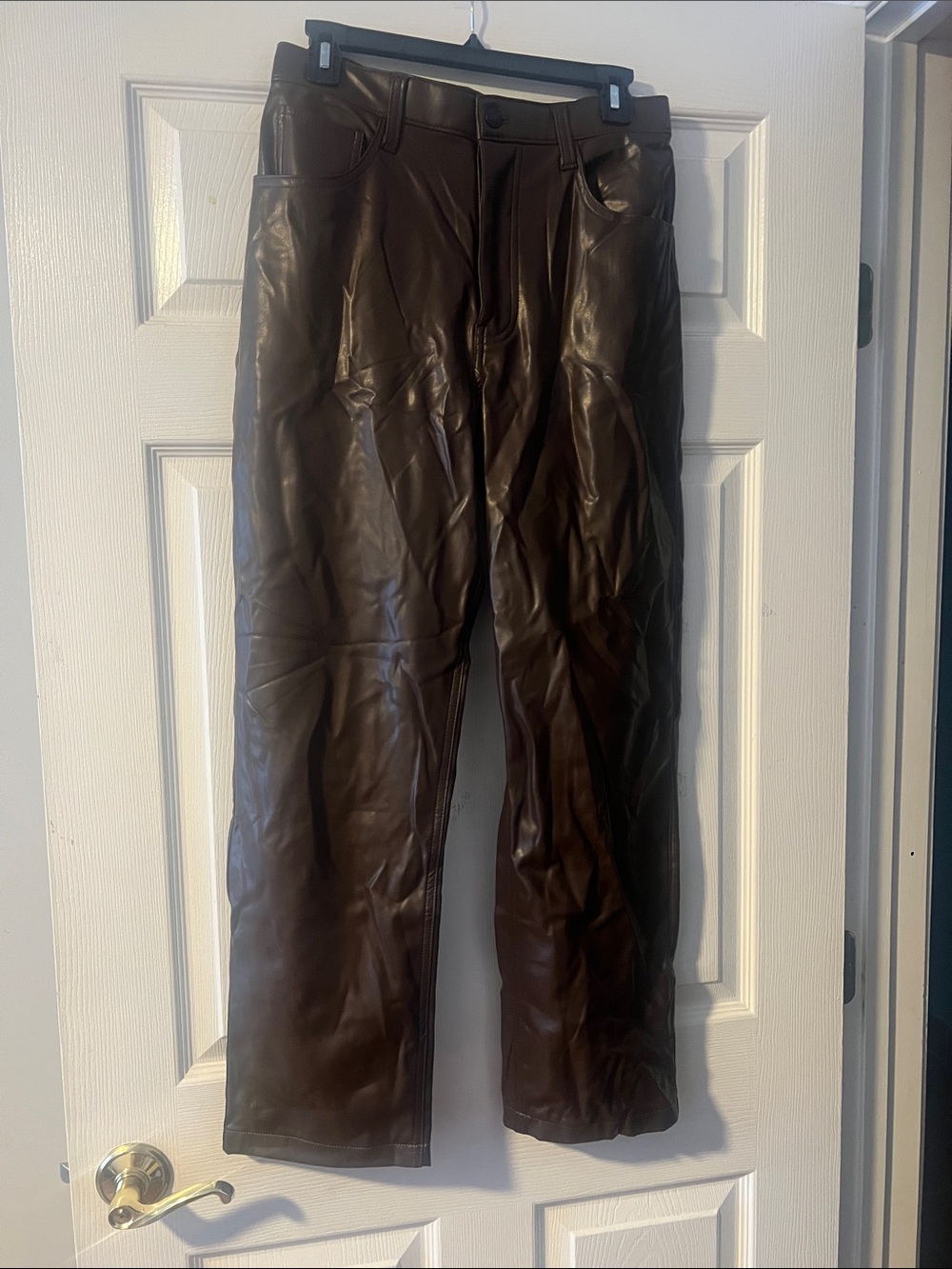Women Brown Faux Leather Pants - Classic Straight Fit